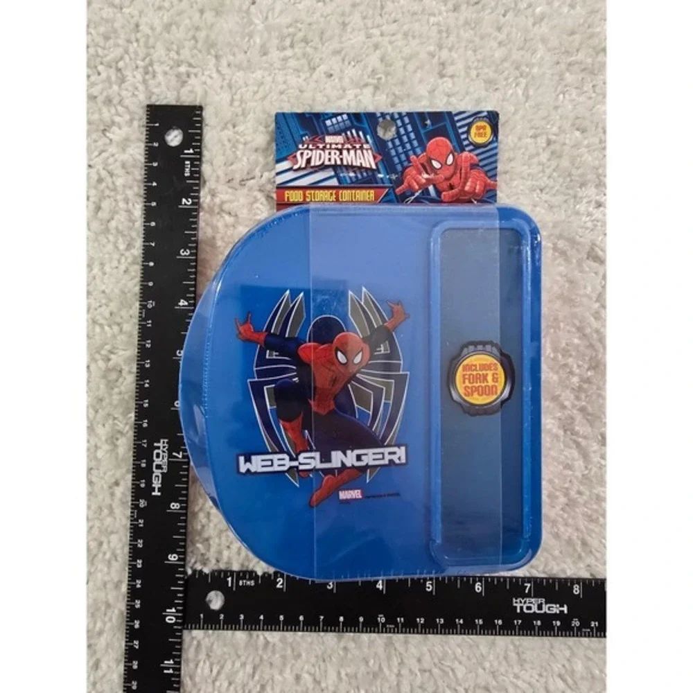 Marvel Ultimate Spider-Man Blue Food Storage Container Lunch Box Fork Spoon Set